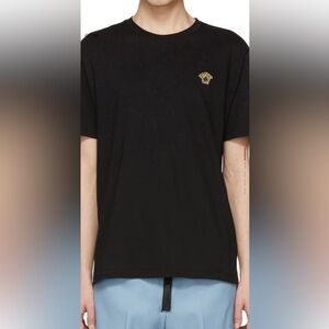 Versace Black Tee with Gold Medusa Logo